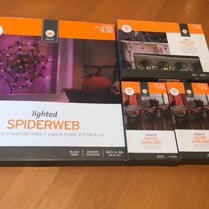 Halloween Decor Bundle Garland, Lights, Spiderweb